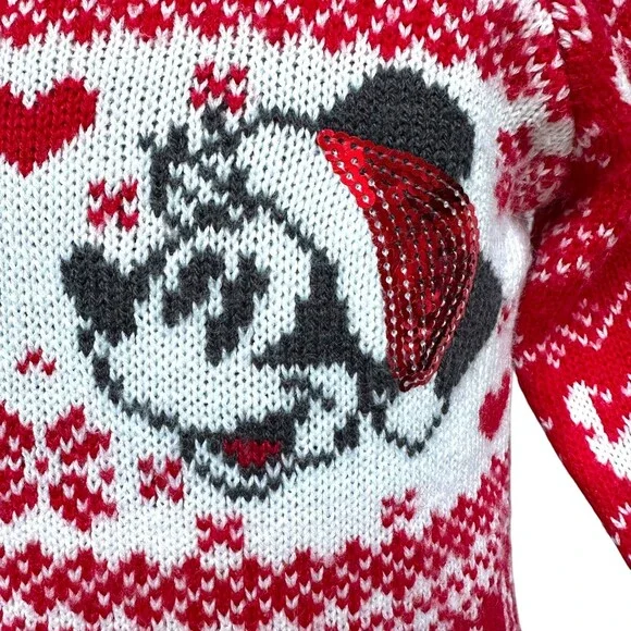 Disney Minnie Mouse Sweater Kids 18M Red White Festive Holiday Sequin Knit Top - Picture 4 of 11